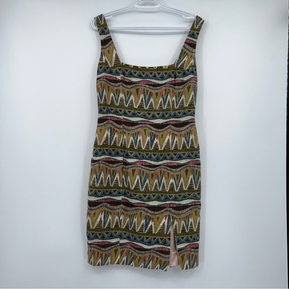 Tapestry Dress Abstract Print Linen and Cotton Size 8 Made in Canada - Picture 1 of 3